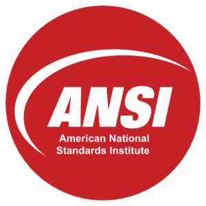 ANSI logo on red circular background.