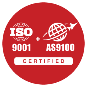 ISO 9001 and AS9100 certified badge.