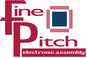 Logo: Fine Pitch electronic assembly text design.